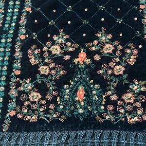 Embroidered Floral Velvet Fabric